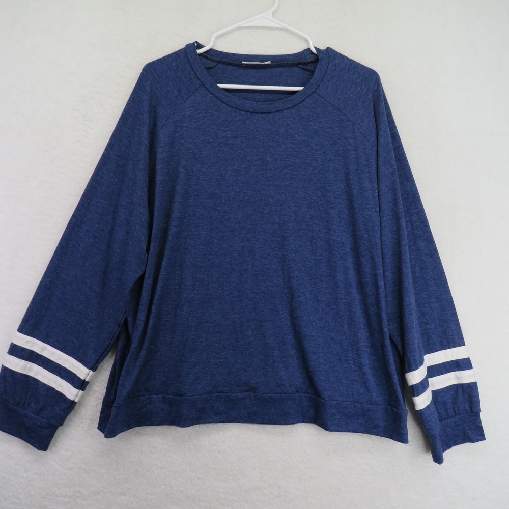 Ekouaer Sweatshirt Womens 3XL Blue Raglan Varsity Stripe Sleeve Pullover Top